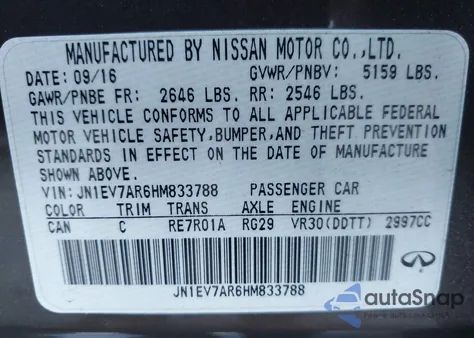 2017 Infiniti Q50 3.0T Premium z USA, uszkodzony, nr VIN JN1EV7AR6HM833788